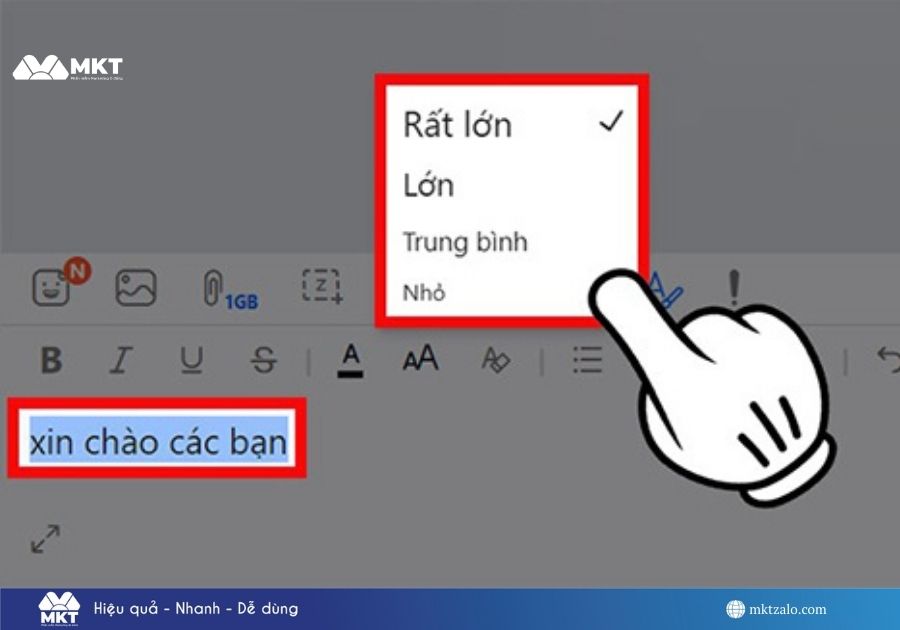 chỉnh cỡ chữ trên Zalo