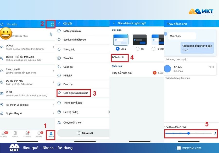 chỉnh cỡ chữ trên Zalo