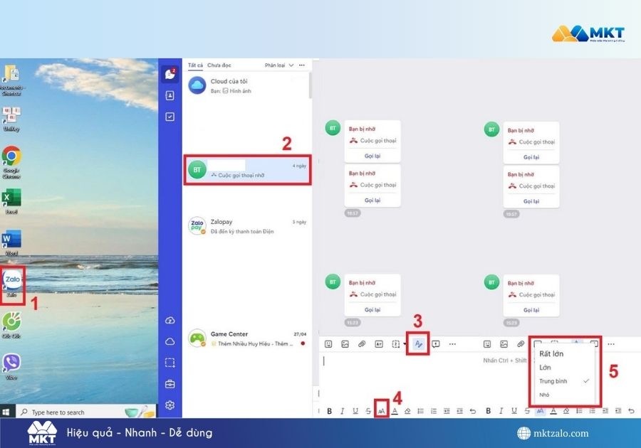 chỉnh cỡ chữ trên Zalo