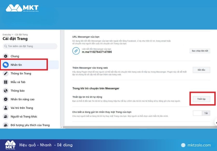 Mẫu tin nhắn trả lời nhanh fanpage