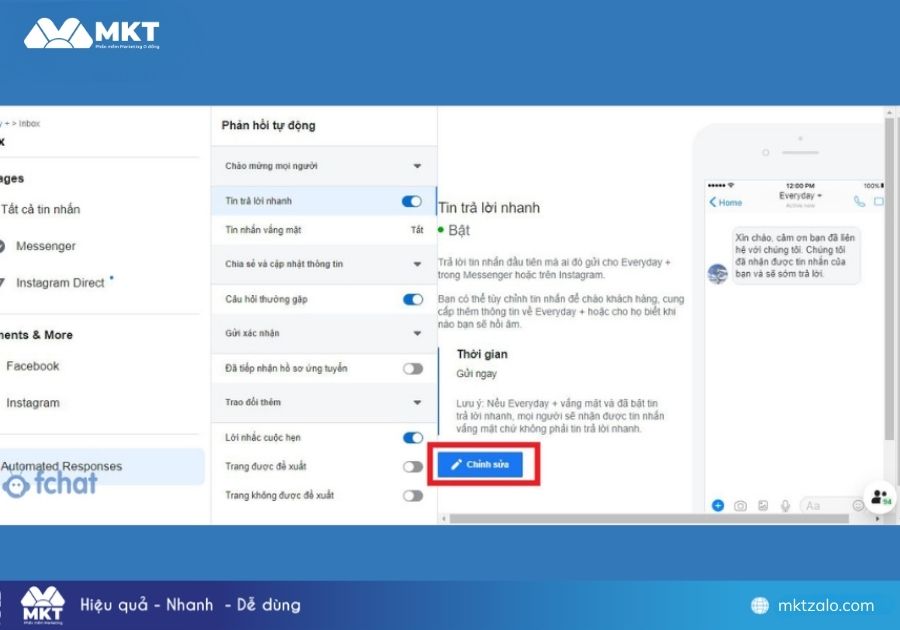 Mẫu tin nhắn trả lời nhanh fanpage