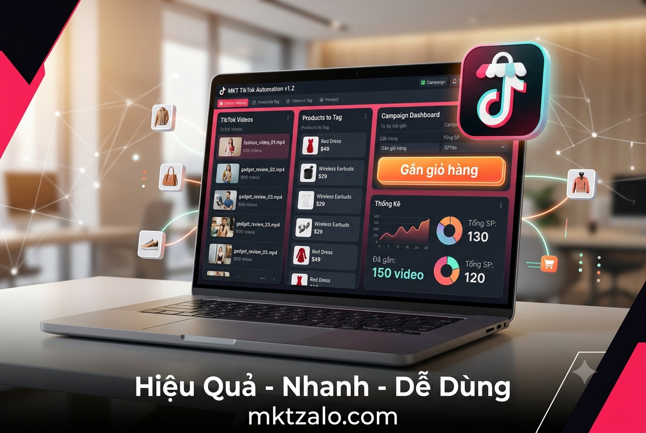 phần mềm gắn giỏ hàng tiktok tự động bảng điều khiển 2026